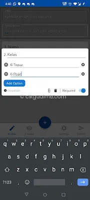 Masukkan nama kelas. Dropdown menu sesuai untuk lebih dari satu kelas