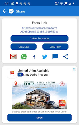 Bila dah siap tekan Submit, akan keluar seperti ini. Link boleh copy dan share kepada murid-murid.