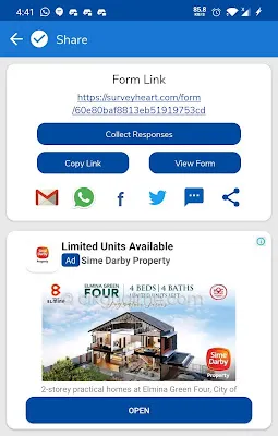 Bila dah siap tekan Submit, akan keluar seperti ini. Link boleh copy dan share kepada murid-murid.