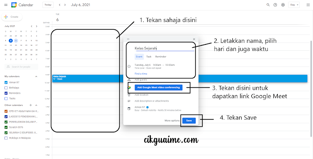 Create Link Google Meet melalui Google Calendar