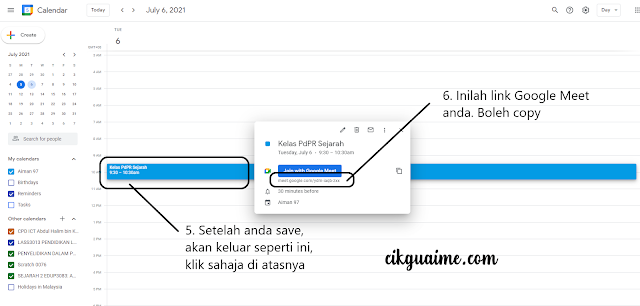 Create Link Google Meet melalui Google Calendar