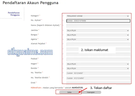 Isi maklumat dan daftar