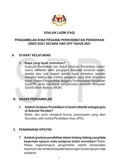 Pengambilan Pegawai Perkhidmatan Pendidikan Gred DG41 Tahun 2021