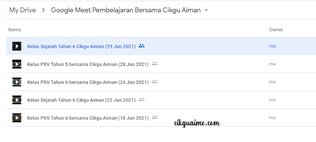 Letakkan video rakaman Google Meet dalam satu folder Drive