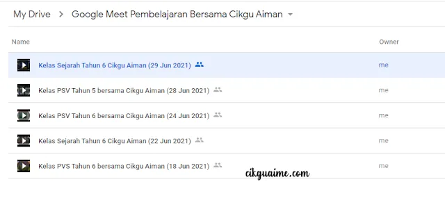 Letakkan video rakaman Google Meet dalam satu folder Drive