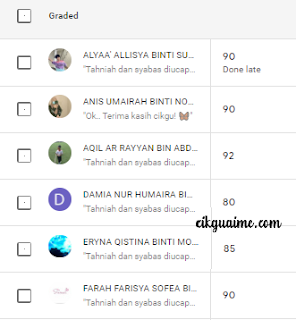 Semak hasil kerja beserta dengan komen