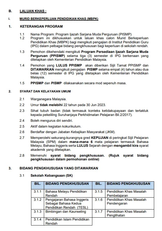 Syarat Kemasukan IPG