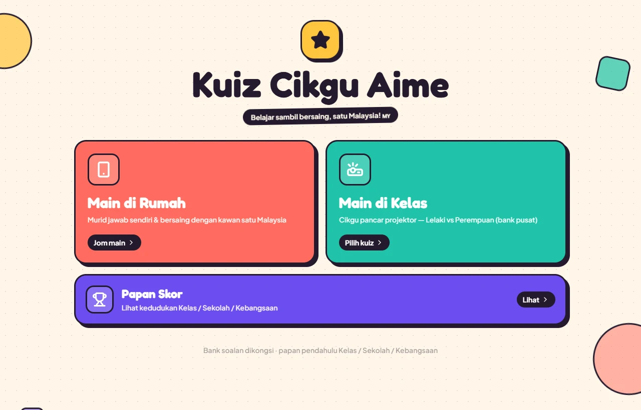 Kuiz Cikgu Aime: Bank Soalan Online Percuma untuk Murid Sekolah Rendah Seluruh Malaysia